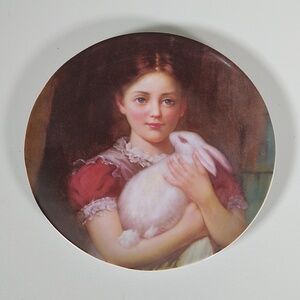 THT Designs girl with white bunny rabbit collectible plate